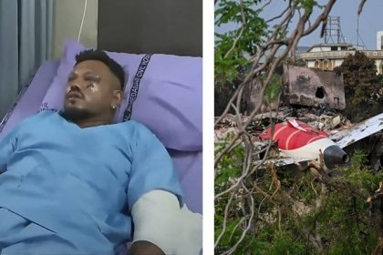 &Uacute;nico sobreviviente del avionazo en India carga el ata&uacute;d de su hermano muerto en siniestro