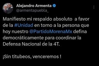 Respeto y unidad refrenda Armenta para elecci&oacute;n para candidato nacional de Morena