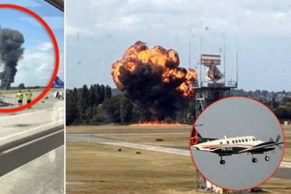 Explota avi&oacute;n tras estrellarse en aeropuerto de Londres
