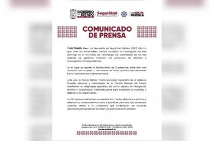 Tras ataque de 10 personas en Tehuitzingo, SSP activa protocolos de seguridad
