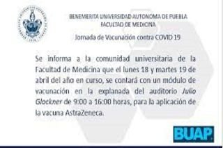 BUAP instalar&aacute; m&oacute;dulo de vacunaci&oacute;n contra COVID19