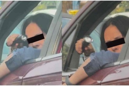 Sociedad en descomposici&oacute;n: mujer saca t&aacute;ser por un paso vehicular en Puebla