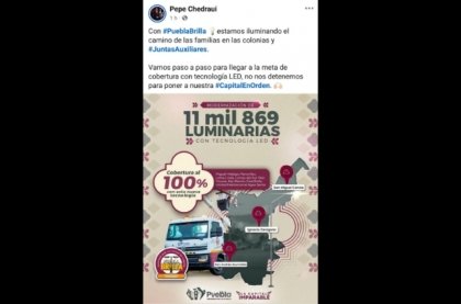 "Puebla Brilla": Avanza la modernizaci&oacute;n del alumbrado p&uacute;blico en la capital