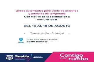 Ayuntamiento de Puebla permitir&aacute; venta de antojitos y art&iacute;culos religiosos por celebraci&oacute;n a celebraci&oacute;n a San Crist&oacute;bal