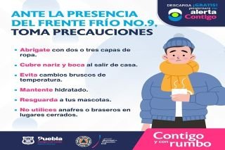 Protecci&oacute;n Civil Municipal de Puebla, emite recomendaciones ante el frente fr&iacute;o n&uacute;mero 9&nbsp;
