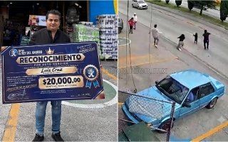 Premian a hombre que salv&oacute; a ni&ntilde;a de ser atropellada sobre la 11 Sur en Puebla
