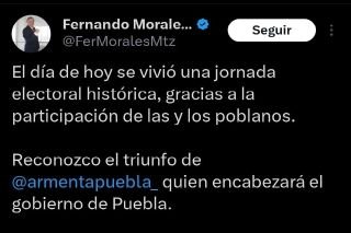 Fernando Morales reconoce triunfo de Alejandro Armenta