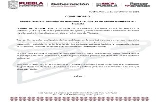 CEEAVI activa protocolos de atenci&oacute;n a familiares de pareja localizada en Tlaxcala