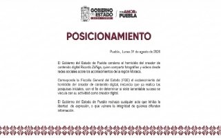Condena Gobierno de Puebla homicidio del creador de contenido Ricardo Z&uacute;&ntilde;iga y exige esclarecimiento