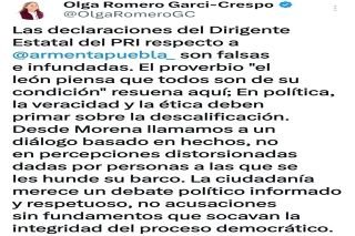 En Morena llamamos a un di&aacute;logo basado en hechos, no en percepciones distorsionada como el PRI: Olga Romero&nbsp;