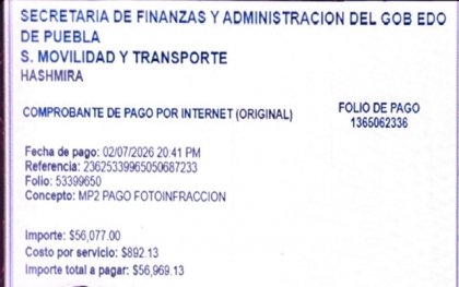 Gobernador de Puebla paga de su bolsillo 57 mil pesos en fotomultas: Alejandro Armenta liquida adeudo de su camioneta oficial